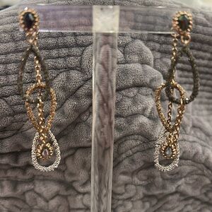 Designer Open Teardrop Loops Trio with Crystals  Earrings-Boutique